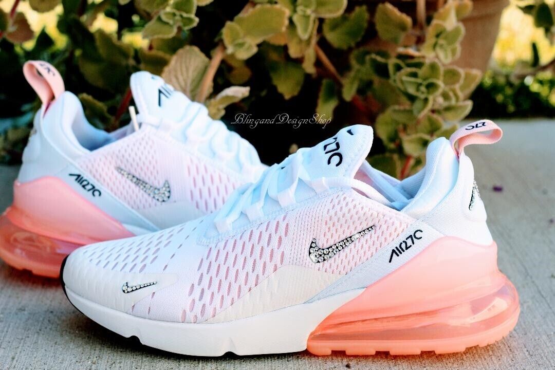 la licenciatura Cañón entrevista Women's Bling Nike Air Max 270 Pink Sneakers Shoes made with Swarovski  Crystals | eBay