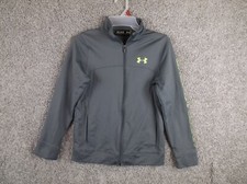 Under Armour Jacket Youth Grey Medium Full Zip Sports Logo