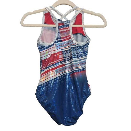 GK Elite Aly Gymnastics Leotard Size AS American Flag Patriotic Freedom Leo EUC - Picture 5 of 6