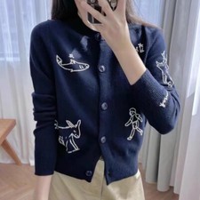 Sezane Women's Jacquard Knit Cardigan Wool Top Coat