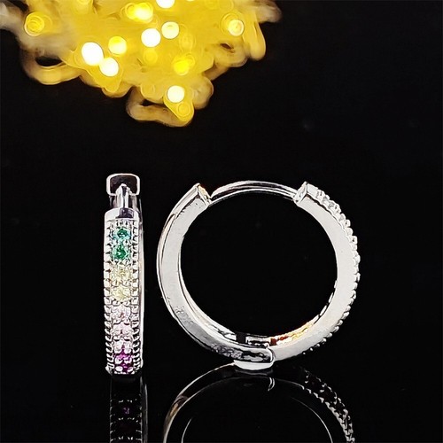 925 Silver Plated Huggie Hoop Earrings Multicolor Cubic Zirconia Women Jewellery - Picture 7 of 11
