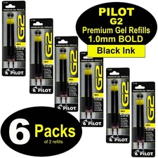 Pilot 77289 G2 Refills 1.0mm Bold Point, Black Gel Ink, 6 Packs of 2 Refills