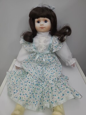 Vicky 16'' Porcelain Girl Doll - Soft Body Brown Hair w/Dress & Pants