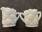 Vintage Westmoreland Milk Glass Individual Creamer and Sugar Set "Old Quilt"