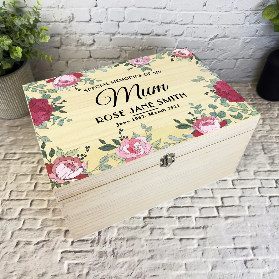 Memories Of Mum Pink Floral Frame Memorial Personalised Wooden Keepsake Box - Image 4 of 4