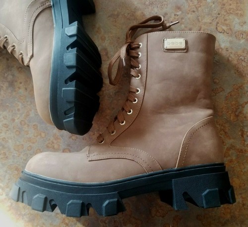 Bebe Women's Oprah Combat Boots Lace Up Brown Synthetic Upper, Sz. 9 NWOB READ! - Picture 10 of 12