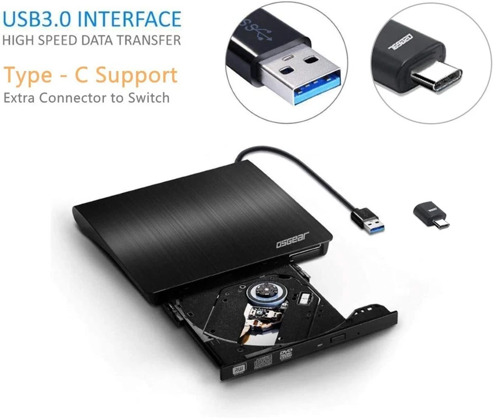 Slim External CD DVD RW Drive USB 3.0 Writer Burner Player Black For Laptop PCS - Image 3 of 4