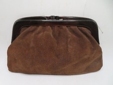 Vintage Woman  s Leather Handbag, Clasp closure. BAKELITE FRAME 11 X 6 1/2 IN