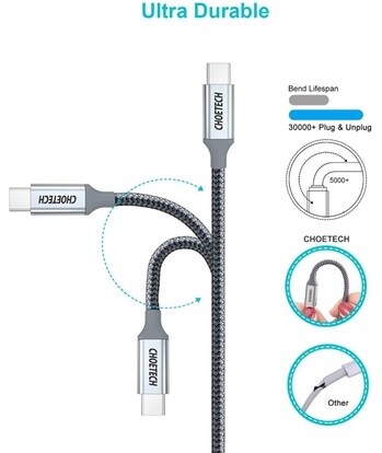 6ft USB C to USB C Cable 100W Fast Charging Cable Nylon Braided by CHOETECH - Picture 4 of 31