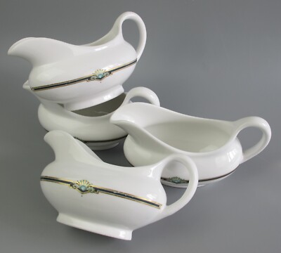 Sauciere/Sauciere Krüge x 4 von Dudson. Weiß & Grün Porzellan / Keramik. 300ml