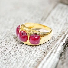 Ruby Round Cut With 925 Sterling Silver Gold Plated Ring For Men's #A56