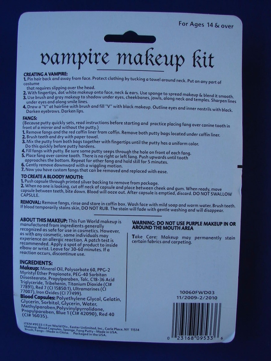 NEW Vampire Dracula Theatrical Makeup Kit Fangs Set Costume Make