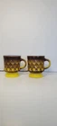 VINTAGE ANCHOR HOCKING FIRE-KING KIMBERLY DIAMOND YELLOW / BROWN MUG SET OF 2