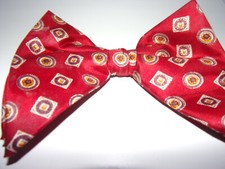 Vintage 1970's Royal Large Butterfly Clip On Bow Tie Red Medallion Print