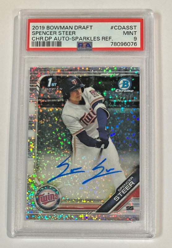2019 BOWMAN DRAFT SPENCER STEER 1ST AUTO SPARKLE REFRACTOR SP #1/71 PSA 9 MINT