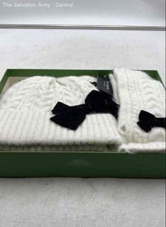 Kate Spade New York Womens White Black Beanie Hat Glove Scarf Set In Box