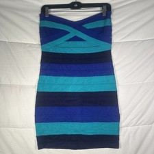 Wildcat Women’s L Strapless Striped Body Con Mini Club Party Dress zip Up Back