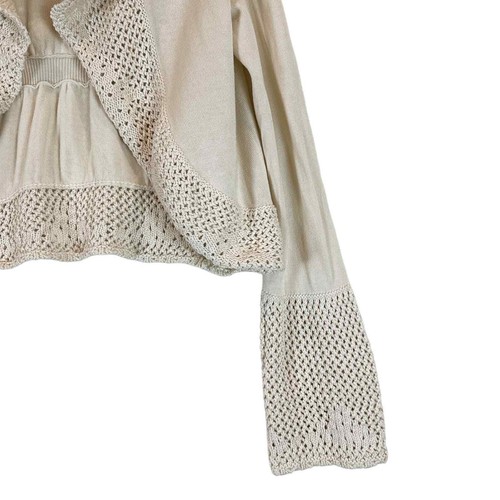 Vintage Y2K Lucky Brand Womens Cardigan Medium Crochet Boho 90s Flared Sleeve - Picture 3 of 6
