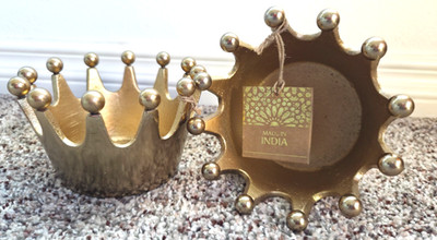 Textured Gold Crown Royalty King Queen Heavy Metal Brass Bowl 5 in