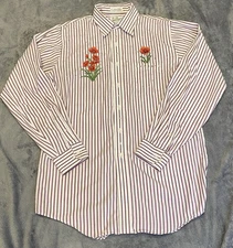 VTG Sears Roebuck and Co. Shirt Womens XL Pima Cotton Blend Flowers Gems
