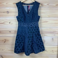 Anthropologie Plenty By Tracy Reese Dress Women 8 Diamond Printed Denim Mini