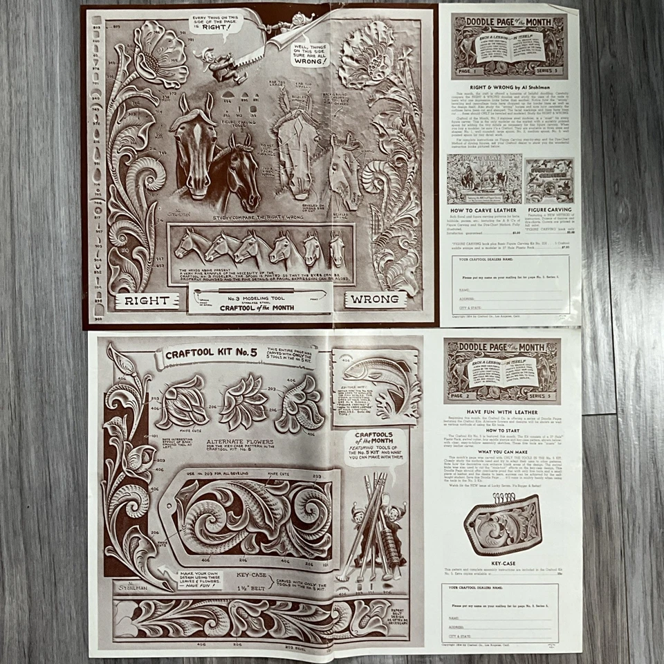 1954 Craftool Doodle Page Of The Month Complete Series 5 Leathercraft Patterns - Image 4 of 4