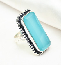 Blue Chalcedony Gemstone Handmade 925 Sterling Silver Ring Jewelry Gift For Love