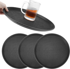 14-Inch round Non-Slip Tray, 4 Pack Restaurant Serving Tray, Black Plastic Meals