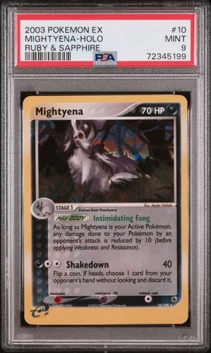 2003 POKEMON EX RUBY & SAPPHIRE #10 MIGHTYENA-HOLO PSA 9