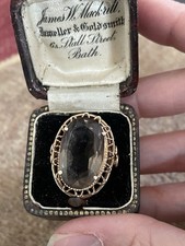 14ct Smoky Quartz Cocktail Ring Gold Vintage Jewellery Size J 1/2