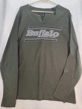Buffalo David Bitton Long Sleeve Shirt Mens Large Green Crewneck Pullover Tee