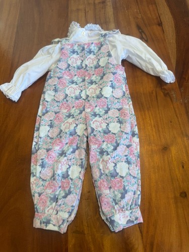 Vintage Girls Bubble Romper Set Pink Floral Collar Cottagecore 90s 80s 12 Months - Picture 4 of 5