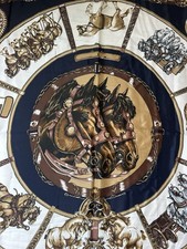 Equestrian Horse Print Scarf Navy Gold Large Square Fashion Scarf Pretty