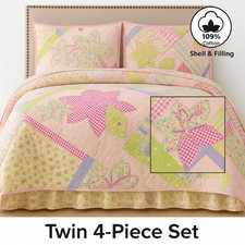 Twin 4-Piece Quilt Set   100 Cotton Patchwork Floral Appliqu  Bedding