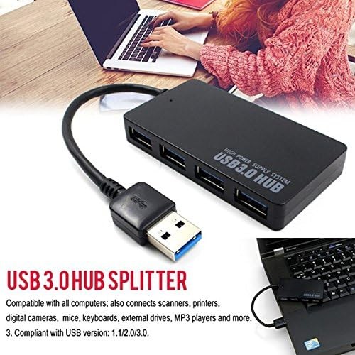 Hub USB 3.0 de 4 puertos 5Gbps portátil compacto para PC Mac laptop notebook lot escritorio, imagen 4