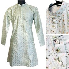 Light Green Mid East Fully Embroidered Men Long Shirt/Top  