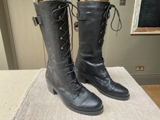 Red or Dead lace up Black leather Victorian Steampunk Corset Calf boots 7 UK 40