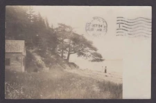 House & Beach on Lake in Belfast ME RPPC postcard 1907