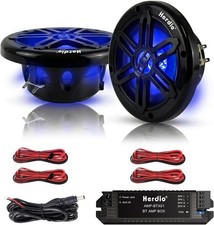 Herdio 6.5" Marine Bluetooth Speakers 2-Pack IP66 Waterproof Blue LED Light