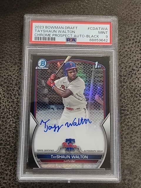 2023 Bowman Draft TayShaun Walton 1st Chrome Black Auto /75 PSA 9 Mint Phillies