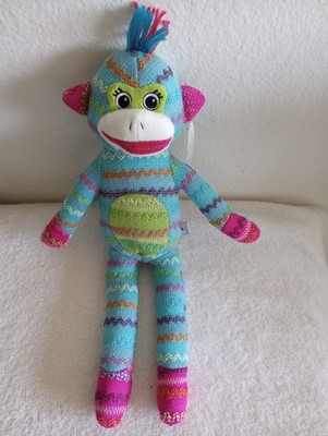 Mary Meyer Knit Picks Sock Monkey Plush Blue Green Pink NWT Stuffed Animal Toy