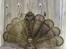 Vintage Brass Peacock Fan Fireplace Screen Cover Accessories Neoclassical Design
