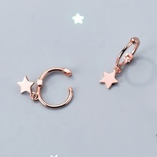 S925 Rose Gold Huggie Earrings Dangle Small Hoops Tiny Star Drop Sterling Silver