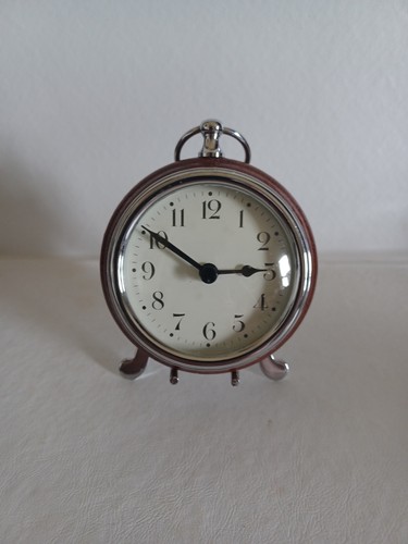 Pottery Barn Style Large Pocket Watch Desk Clock W/ Stand. Chrome And Leather.