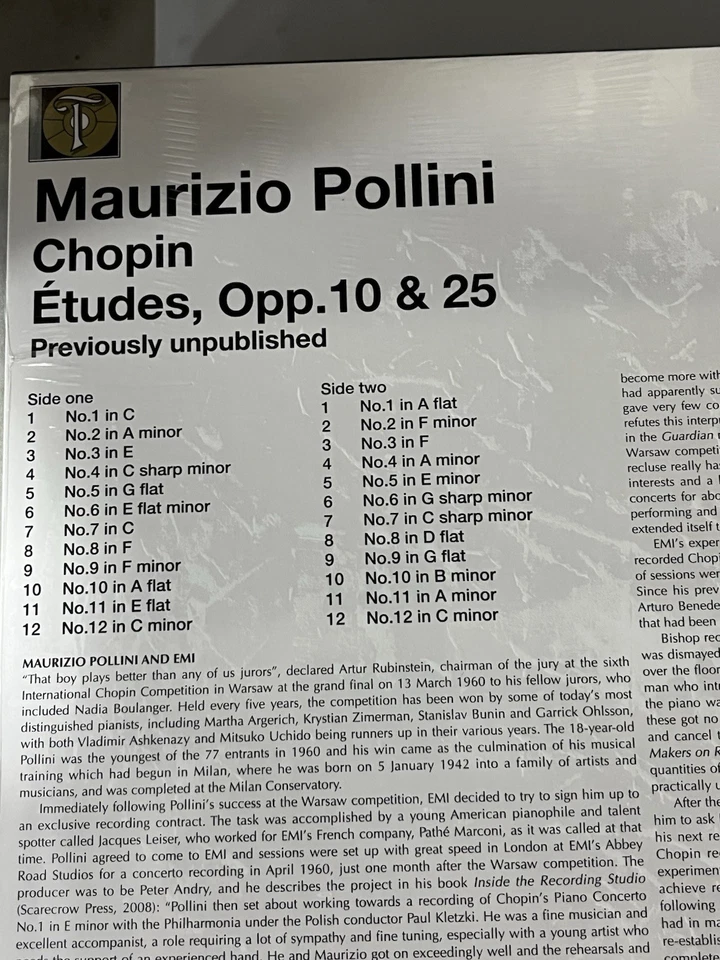 Sealed, Maurizio Pollini: Chopin Etudes, Opp. 10 & 25. Reissue - Image 4 of 4