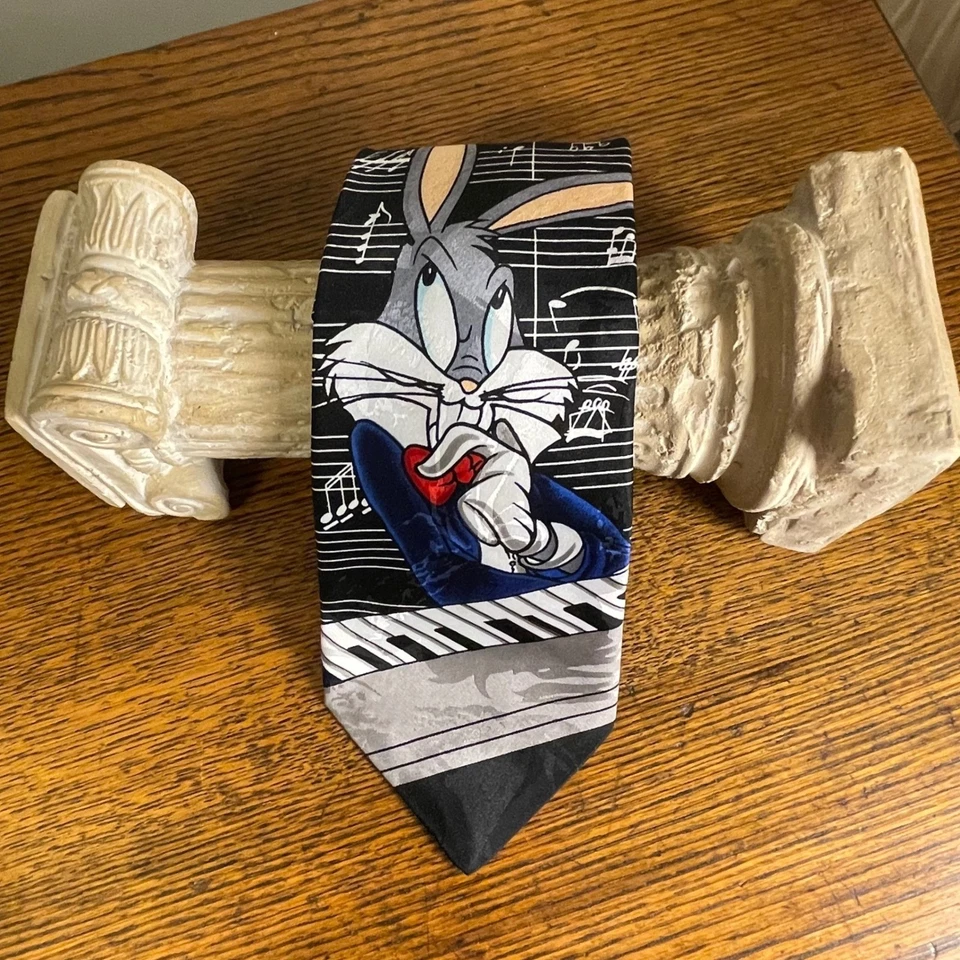 VTG Looney Tunes Mania Bugs Bunny Playing Piano Music Notes Necktie W3.75 L56in - Image 2 of 4