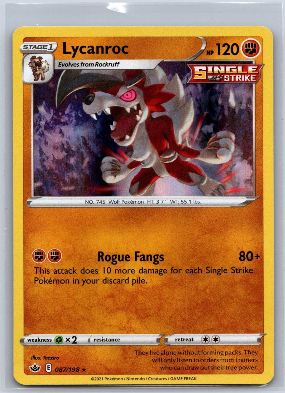 Lycanroc 087/198 Holo Rare Chilling Reign Pokemon Holo Near Mint