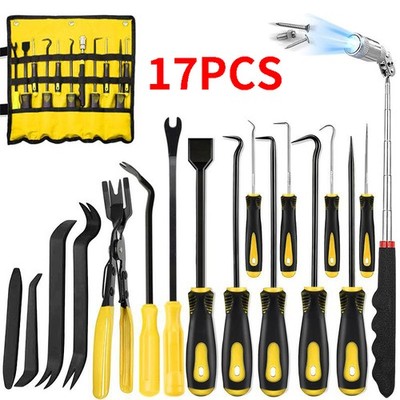 17 Pcs Mechanic Hook Pick Tool Set and Auto Trim Removal Tool Kit with Auto Clip