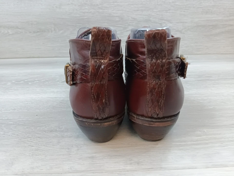 Botines Enzo Angiolini Mujer Cuero Trenzado Tacones en Bloque Marrón Talla 9N Foto 4 de 4