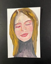 Portrait Painting Meditating Woman Naive Primitive Expressive 4x6 Wall Art